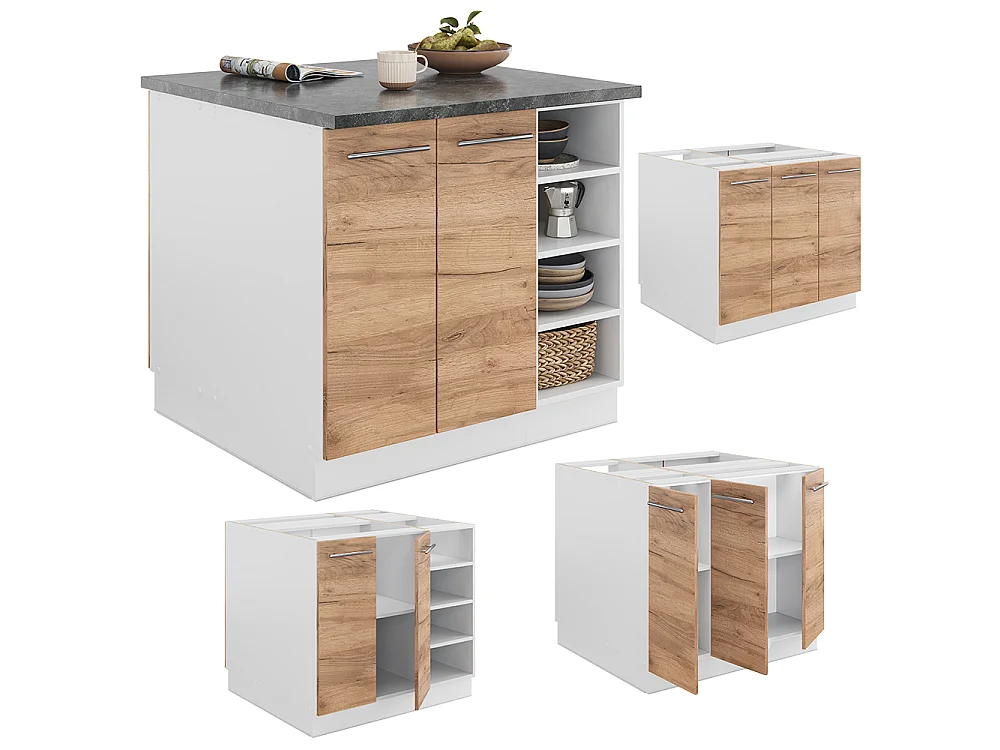 Îlot de cuisine chêne doré/blanc 90x60x82 fame-line
