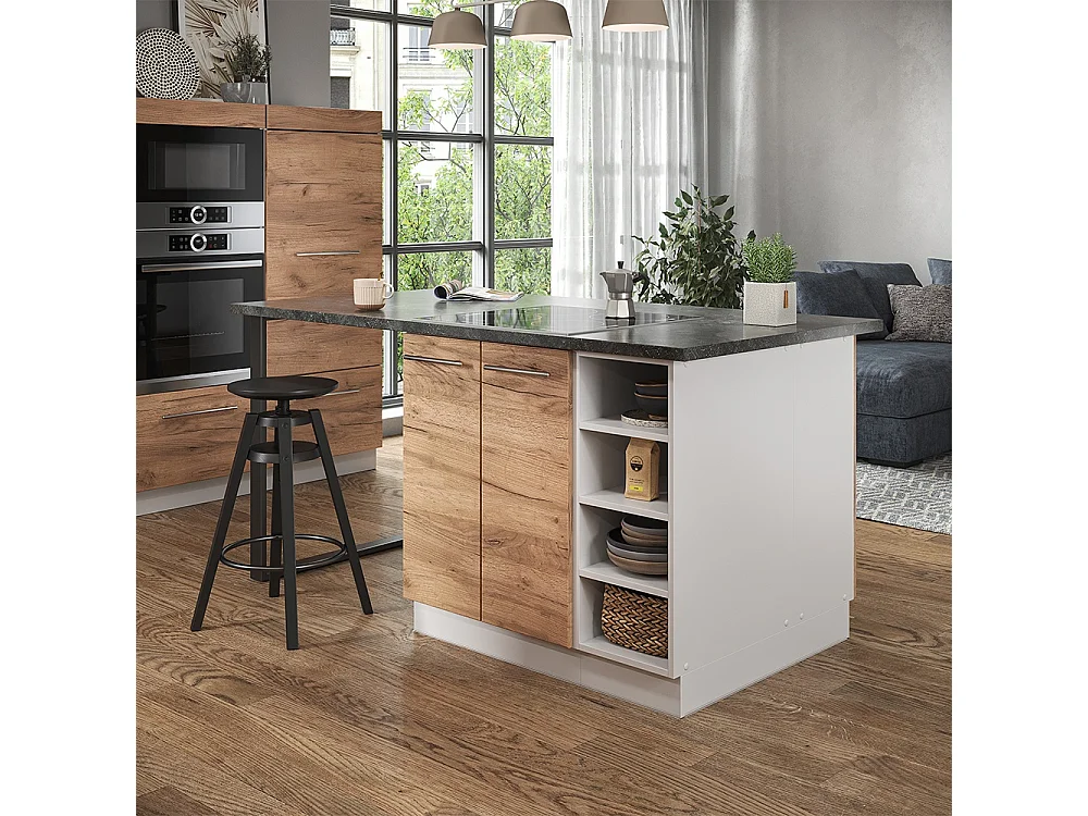 Îlot de cuisine chêne doré/blanc 90x60x82 fame-line