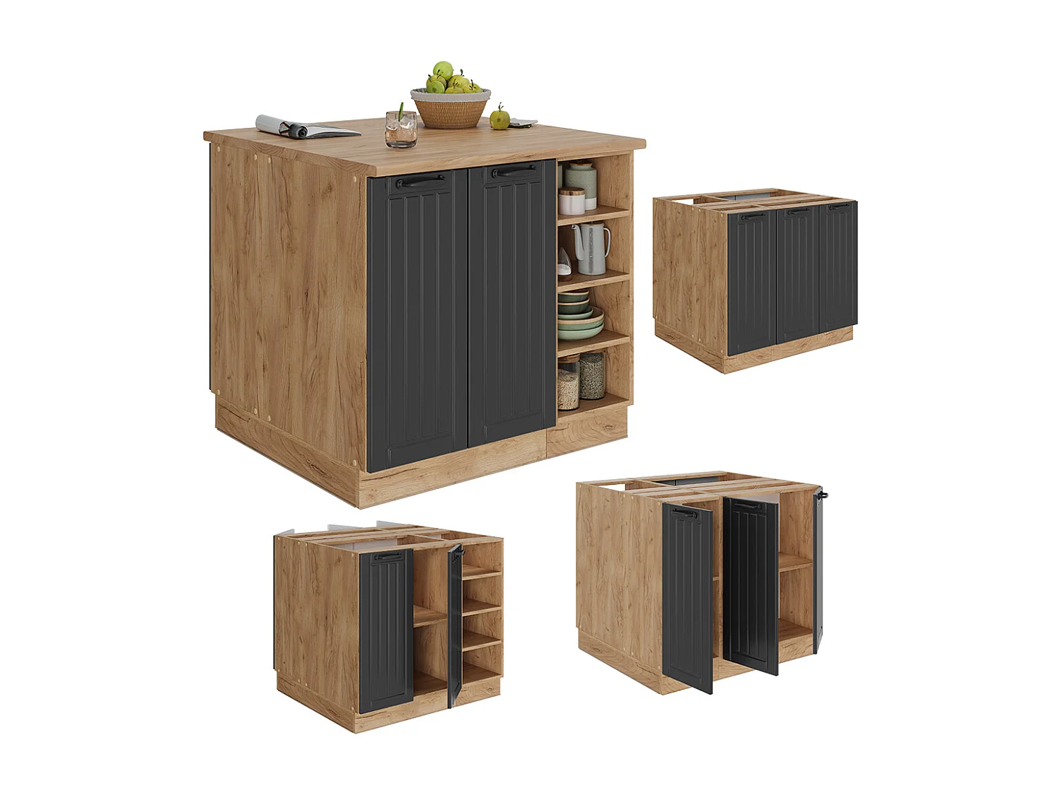 Îlot de cuisine gris foncé 90x60x82 fame-line