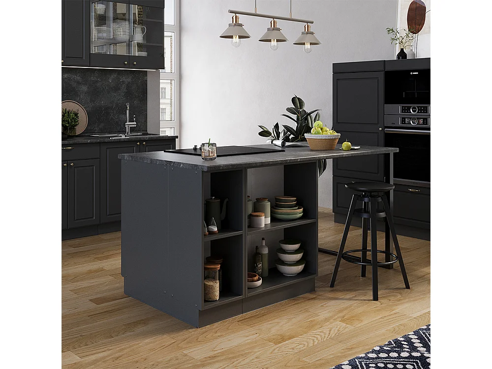 Îlot de cuisine anthrazit-gold landhaus 90x60x82 fame-line
