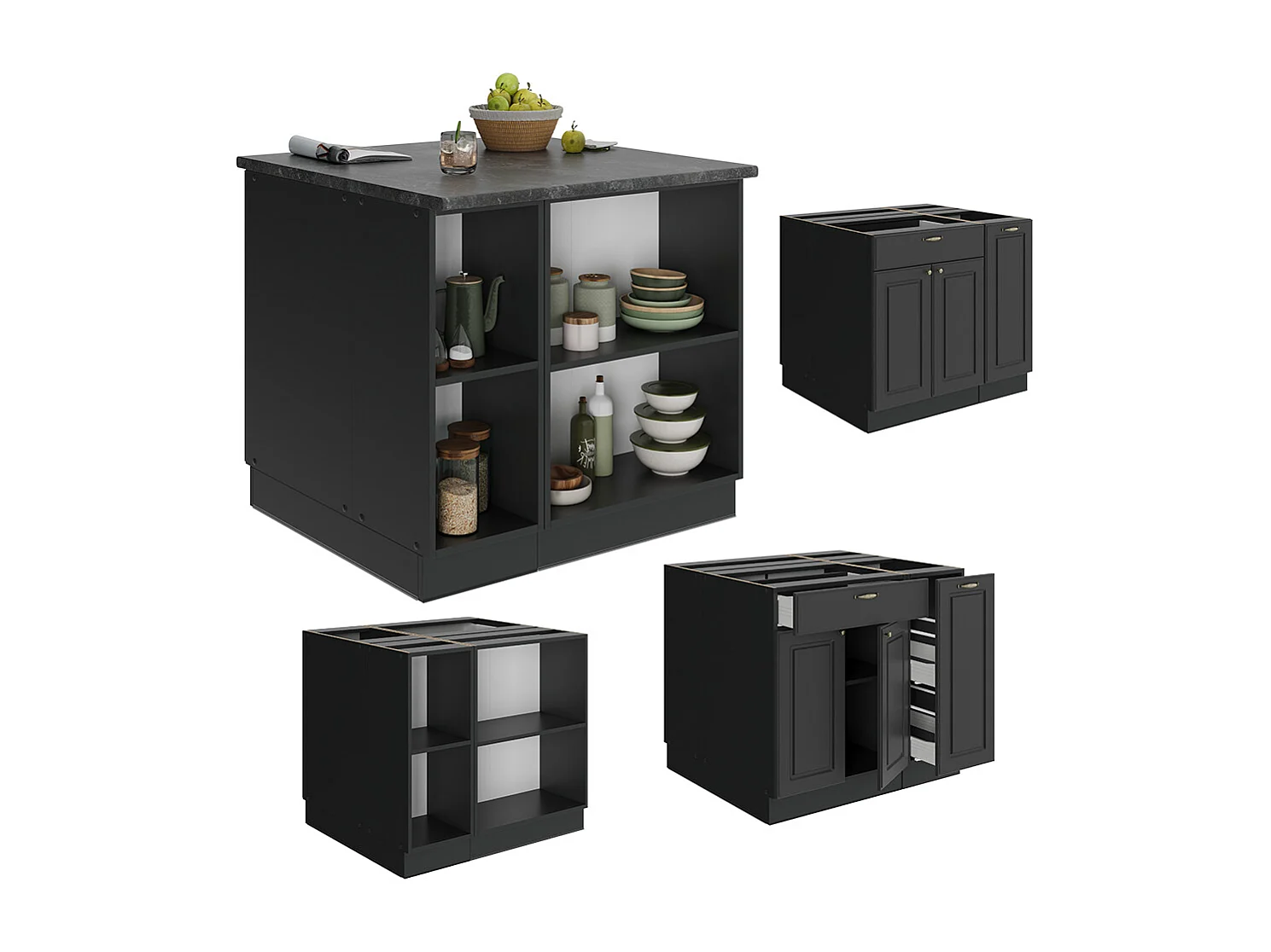 Îlot de cuisine anthrazit-gold landhaus 90x60x82 fame-line