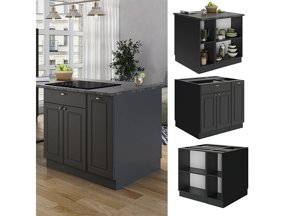 Îlot de cuisine anthrazit-gold landhaus 90x60x82 fame-line
