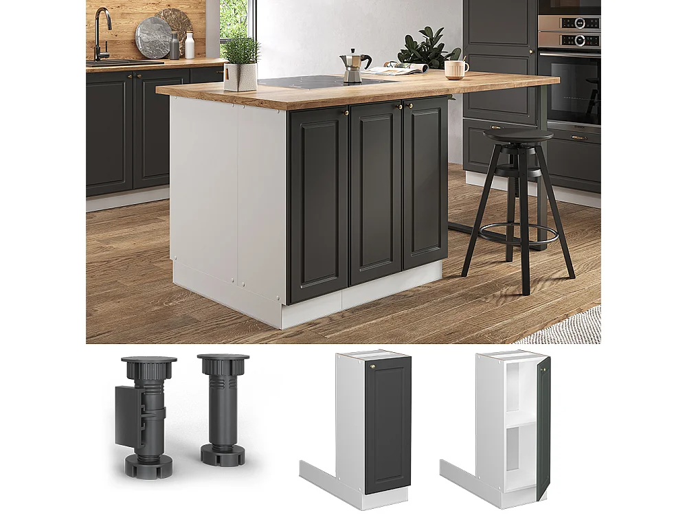 Kücheninsel anthrazit-gold landhaus 30x70x82 fame-line