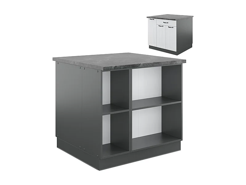 Îlot de cuisine blanc cottage/anthracite 90x60x82 fame-line