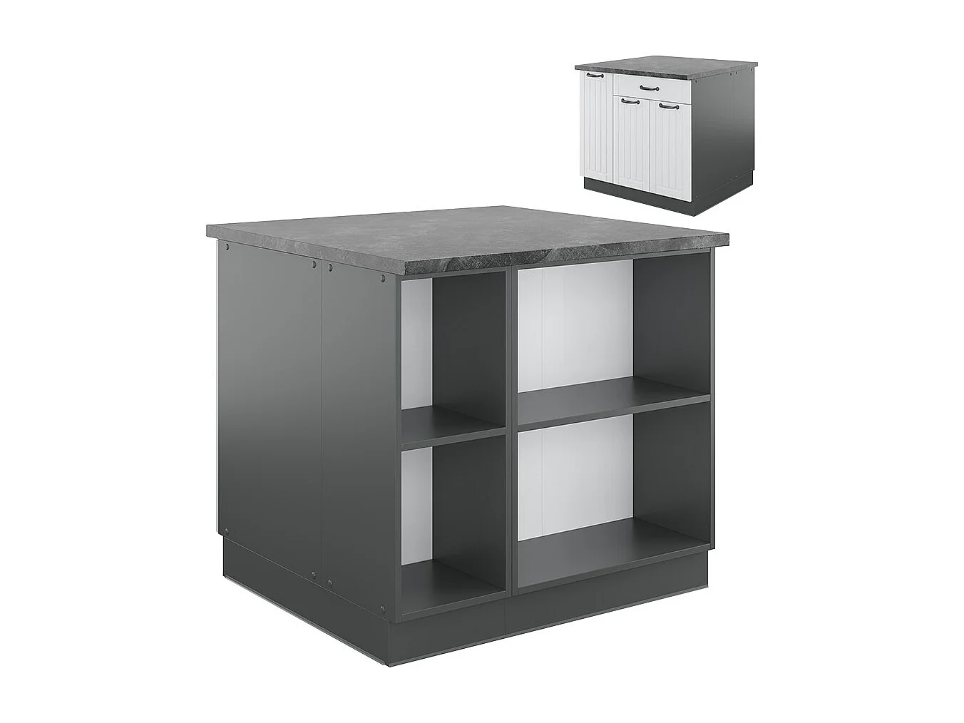 Îlot de cuisine blanc cottage/anthracite 90x60x82 fame-line