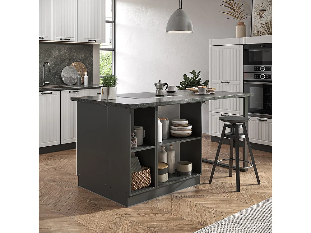 Armário de cozinha com ilha casa de campo branca/antracite 90x60x82 fame-line