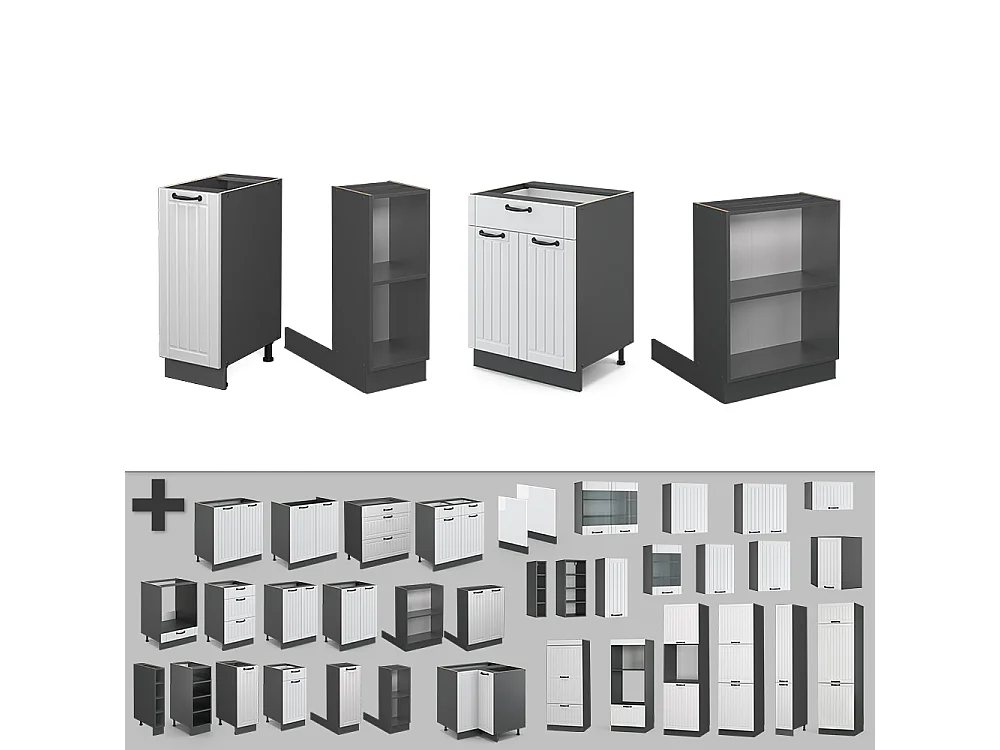 Armário de cozinha com ilha casa de campo branca/antracite 90x60x82 fame-line