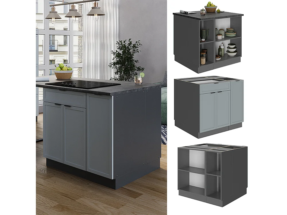 Îlot de cuisine bleu clair-gris 90x60x82 fame-line