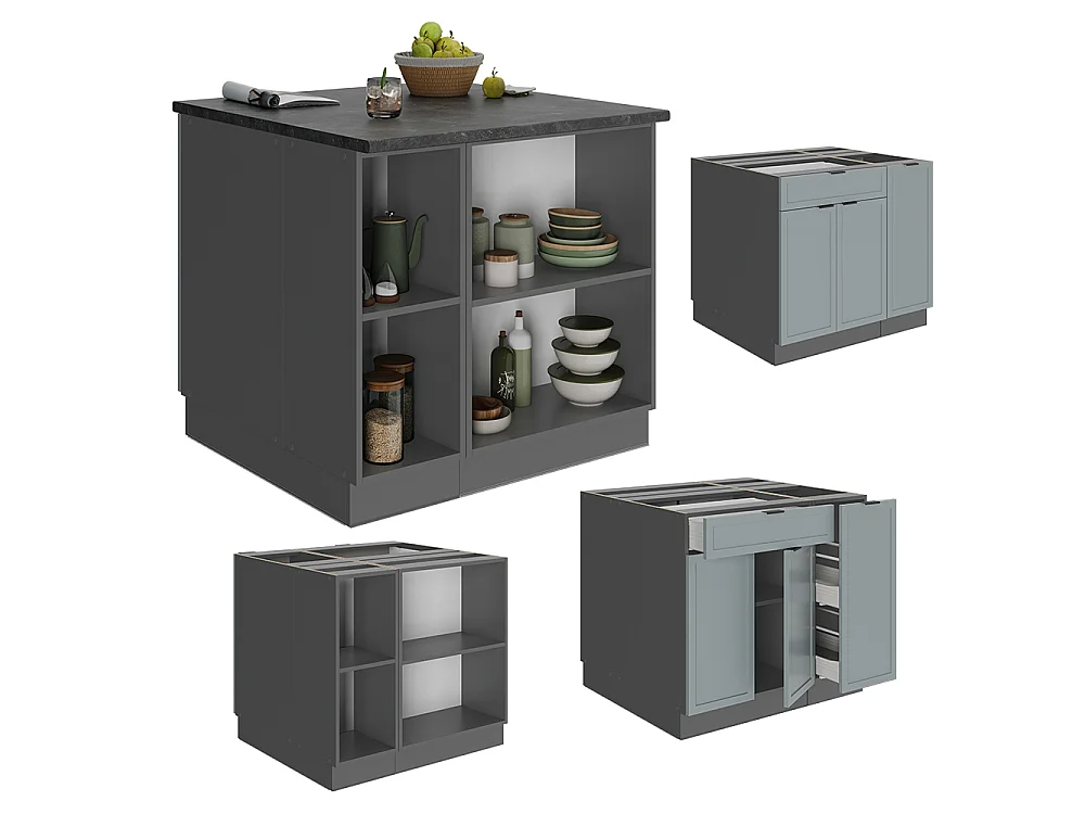 Îlot de cuisine bleu clair-gris 90x60x82 fame-line