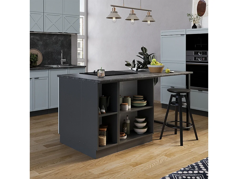 Îlot de cuisine bleu clair-gris 90x60x82 fame-line