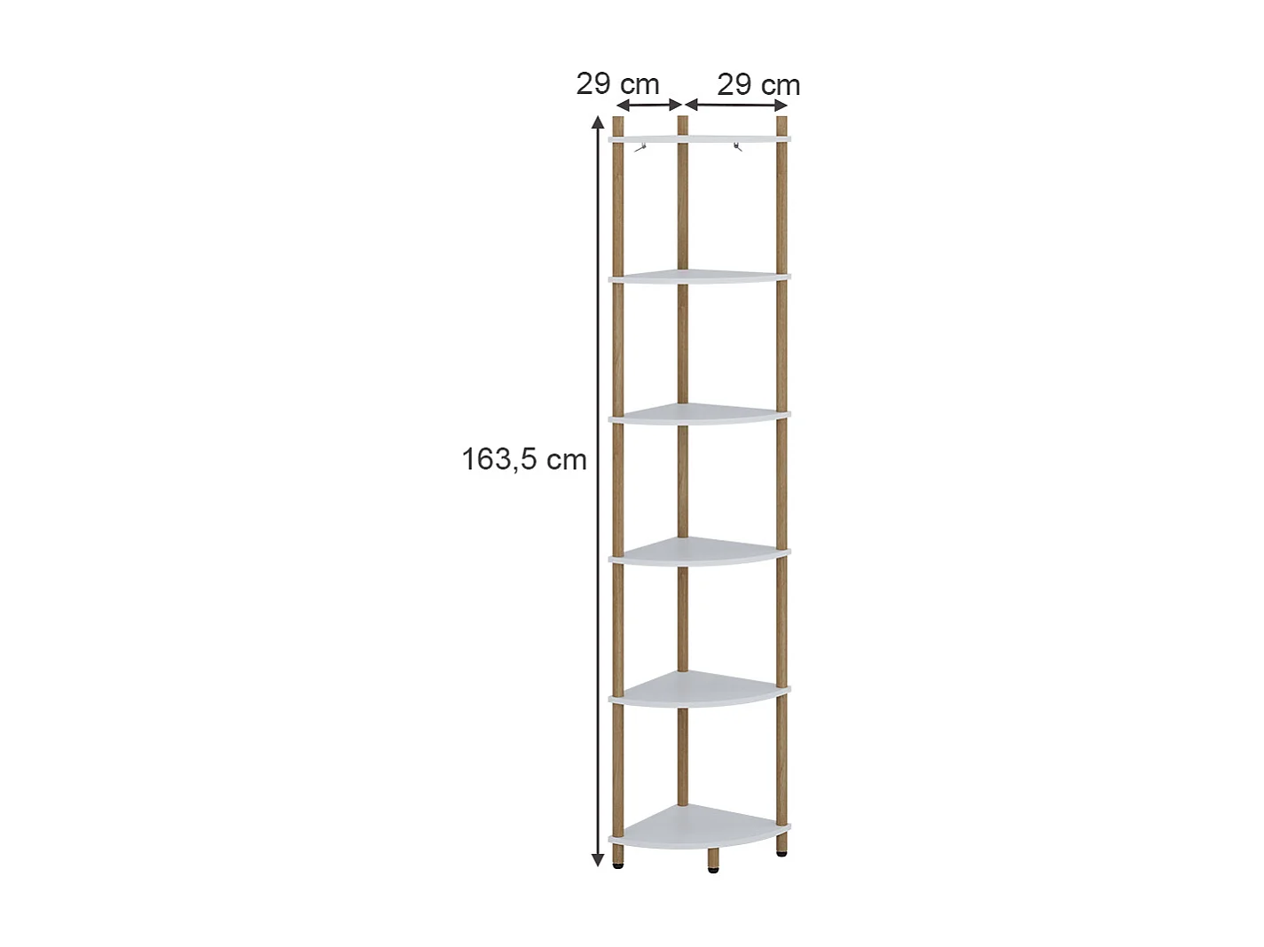Corner shelf white/pine 29x29x163.5 bivio