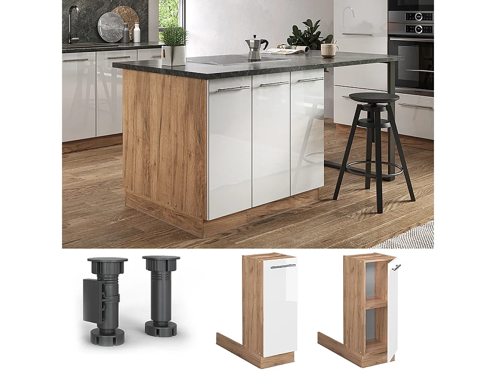 Îlot de cuisine blanc haute brillance 30x70x82 fame-line