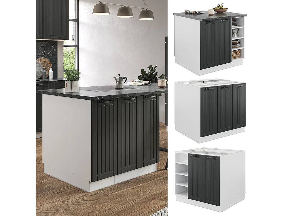 Îlot de cuisine anthracite maison de campagne/blanc 90x60x82 fame-line