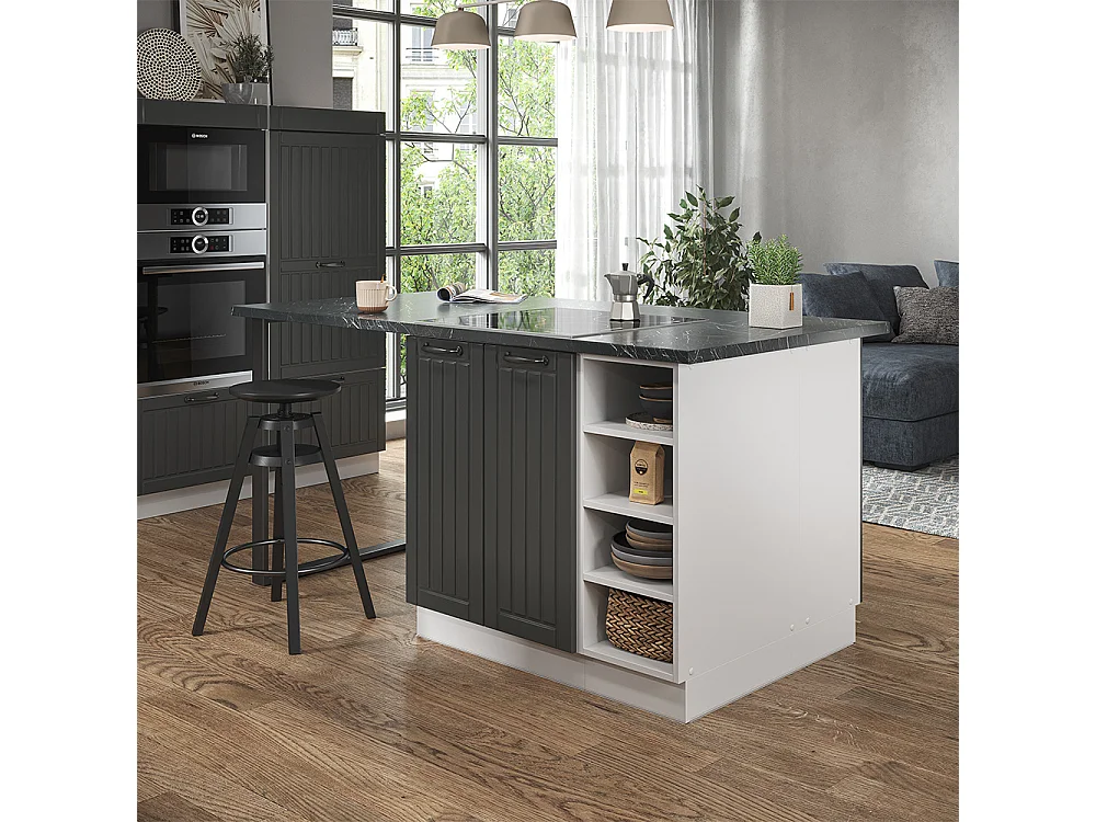 Îlot de cuisine anthracite maison de campagne/blanc 90x60x82 fame-line