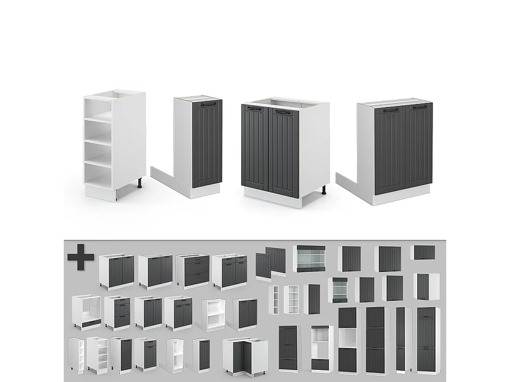 Îlot de cuisine anthracite maison de campagne/blanc 90x60x82 fame-line