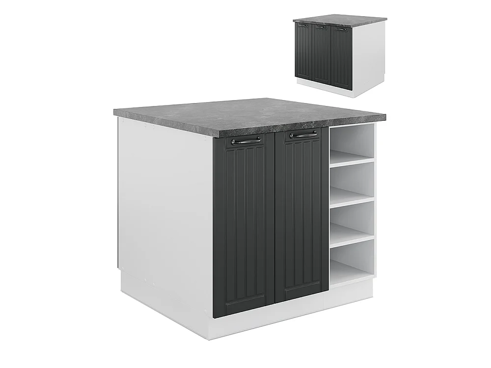 Îlot de cuisine anthracite maison de campagne/blanc 90x60x82 fame-line