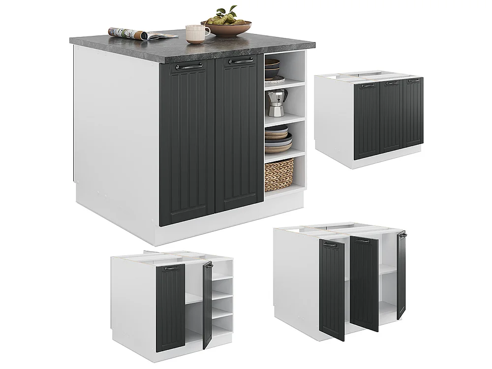 Îlot de cuisine anthracite maison de campagne/blanc 90x60x82 fame-line