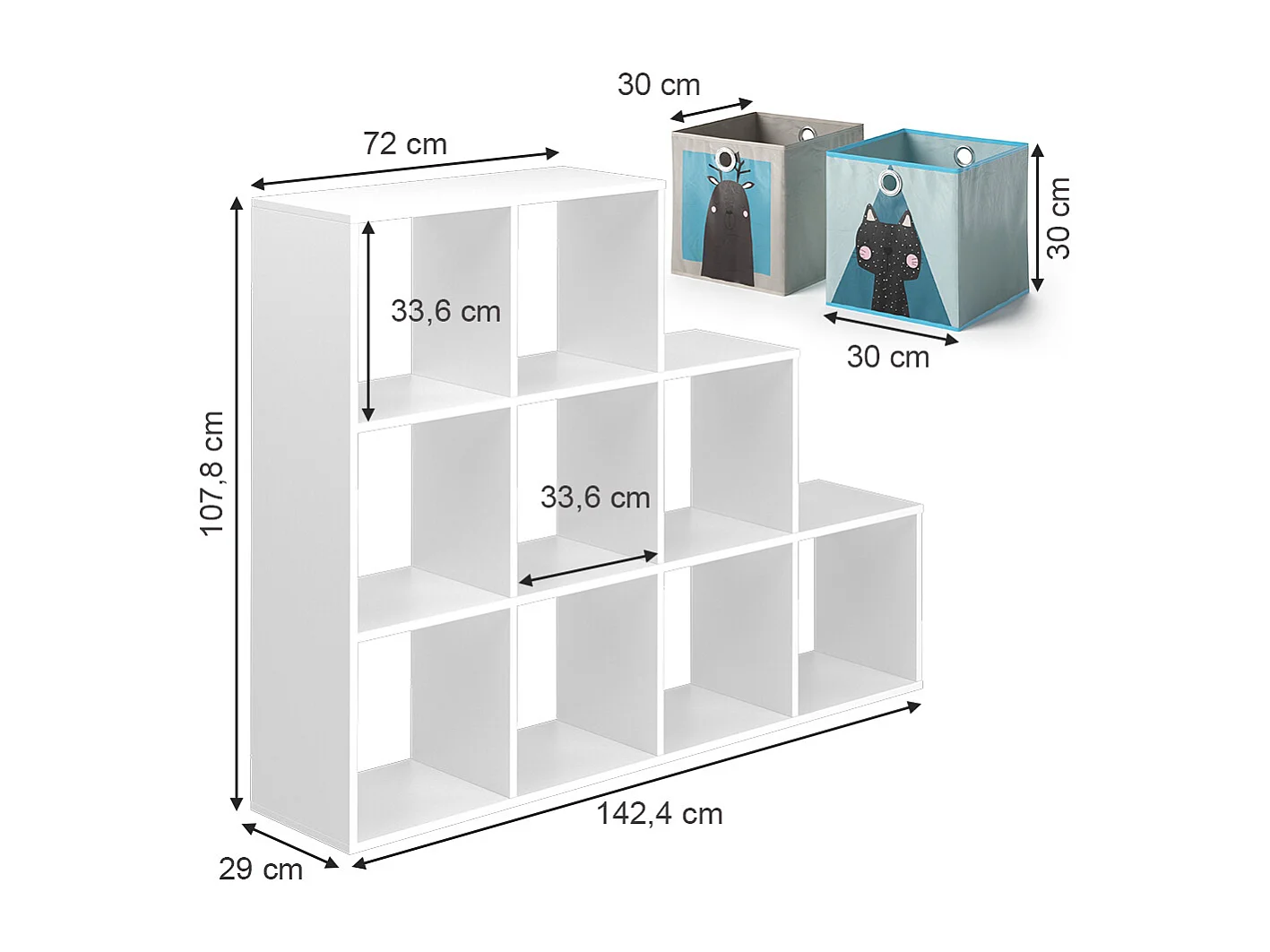 Bibliothèque enfant blanc 142.4x29x107.8