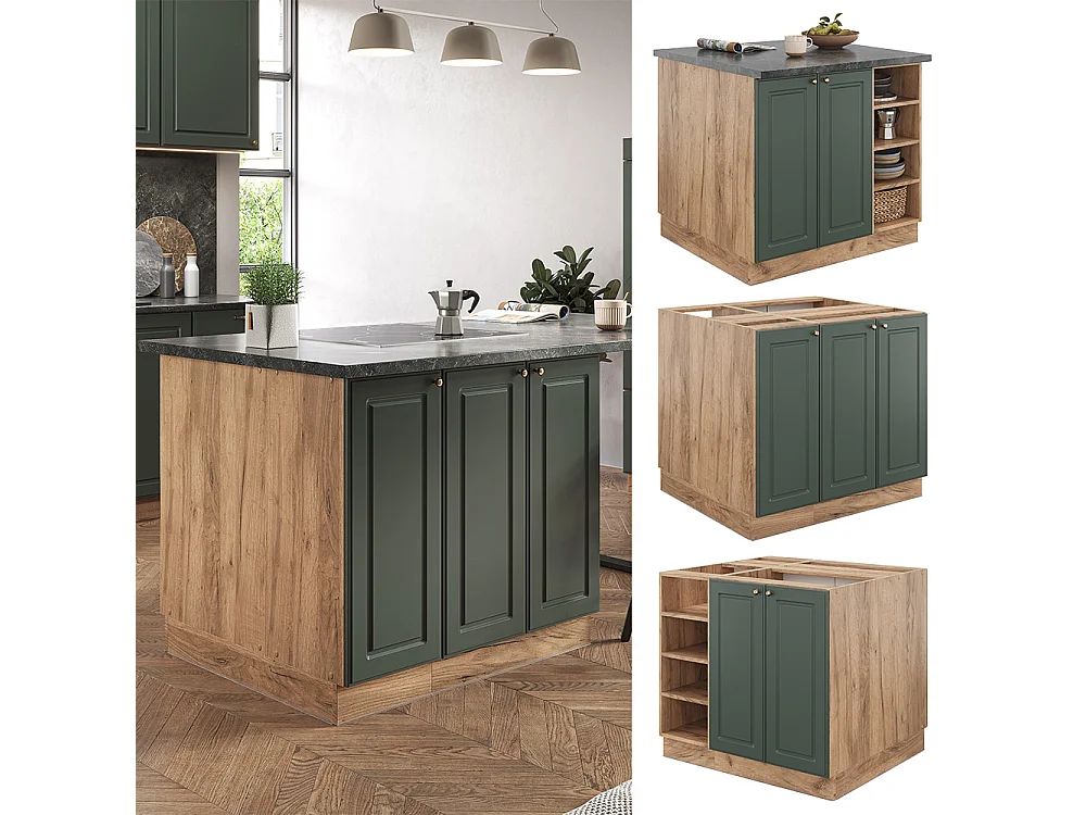 Kücheninsel grün-gold landhaus/goldkraft eiche 90x60x82 fame-line