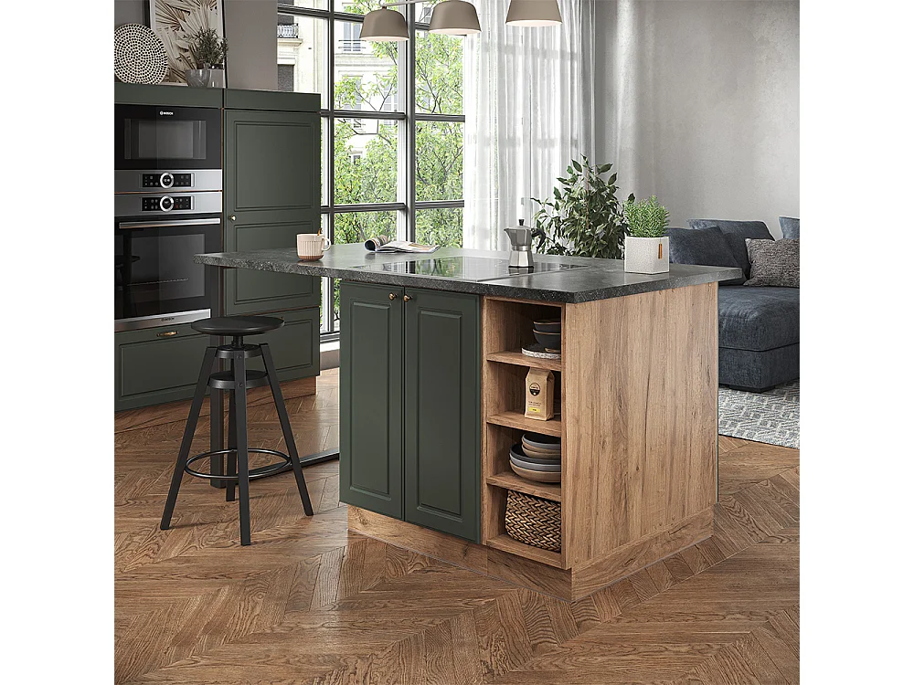 Kücheninsel grün-gold landhaus/goldkraft eiche 90x60x82 fame-line