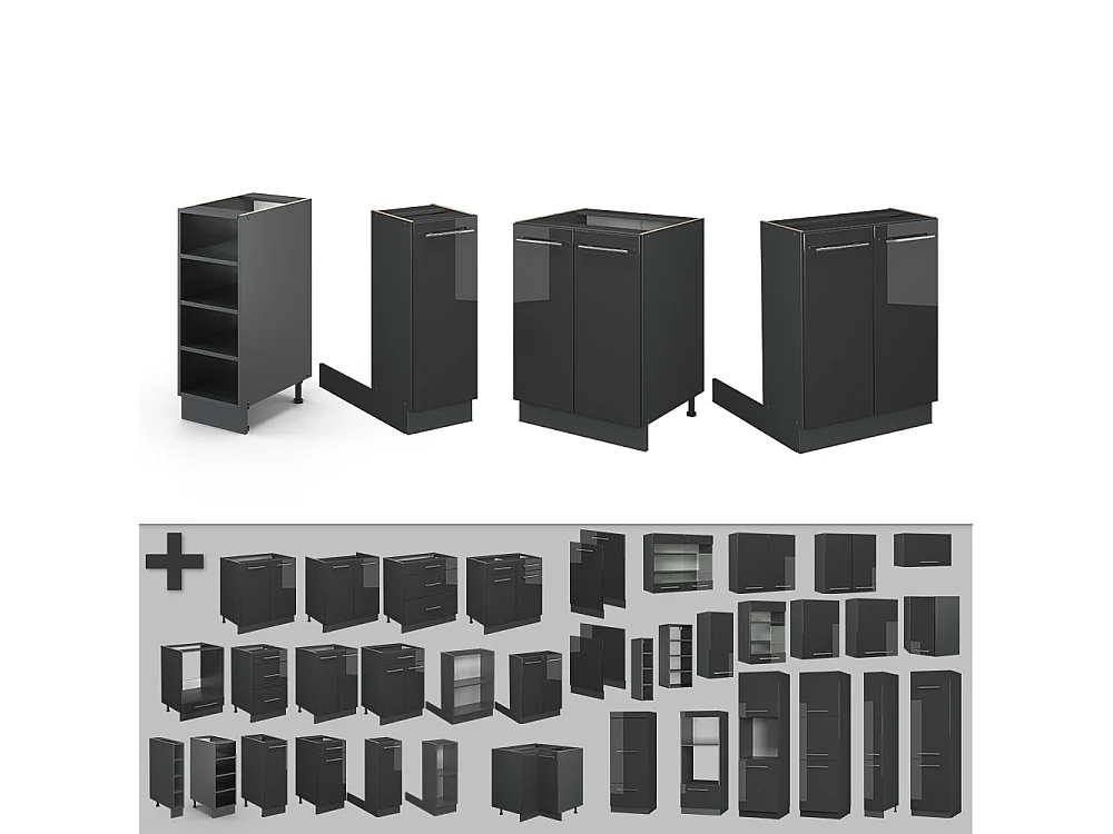 Îlot de cuisine anthracite haute brillance 90x60x82 fame-line