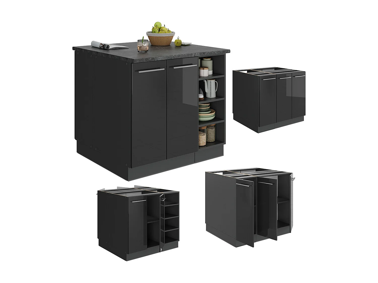 Îlot de cuisine anthracite haute brillance 90x60x82 fame-line