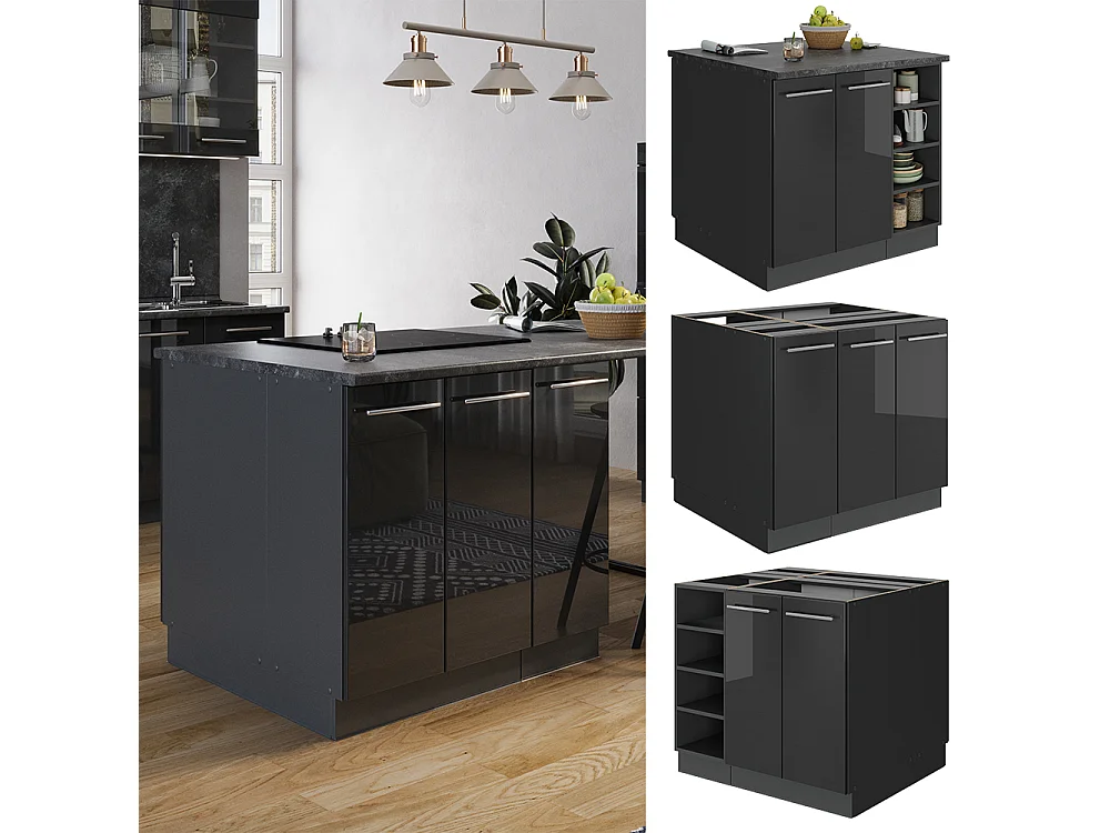 Îlot de cuisine anthracite haute brillance 90x60x82 fame-line