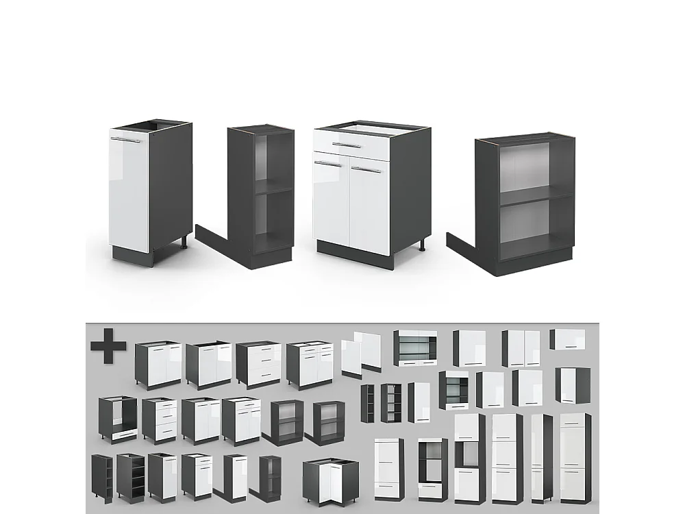 Isola cucina bianco lucido/antracite 90x60x82 fame-line