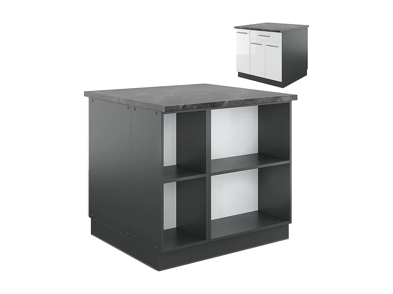Îlot de cuisine blanc brillant/anthracite 90x60x82 fame-line