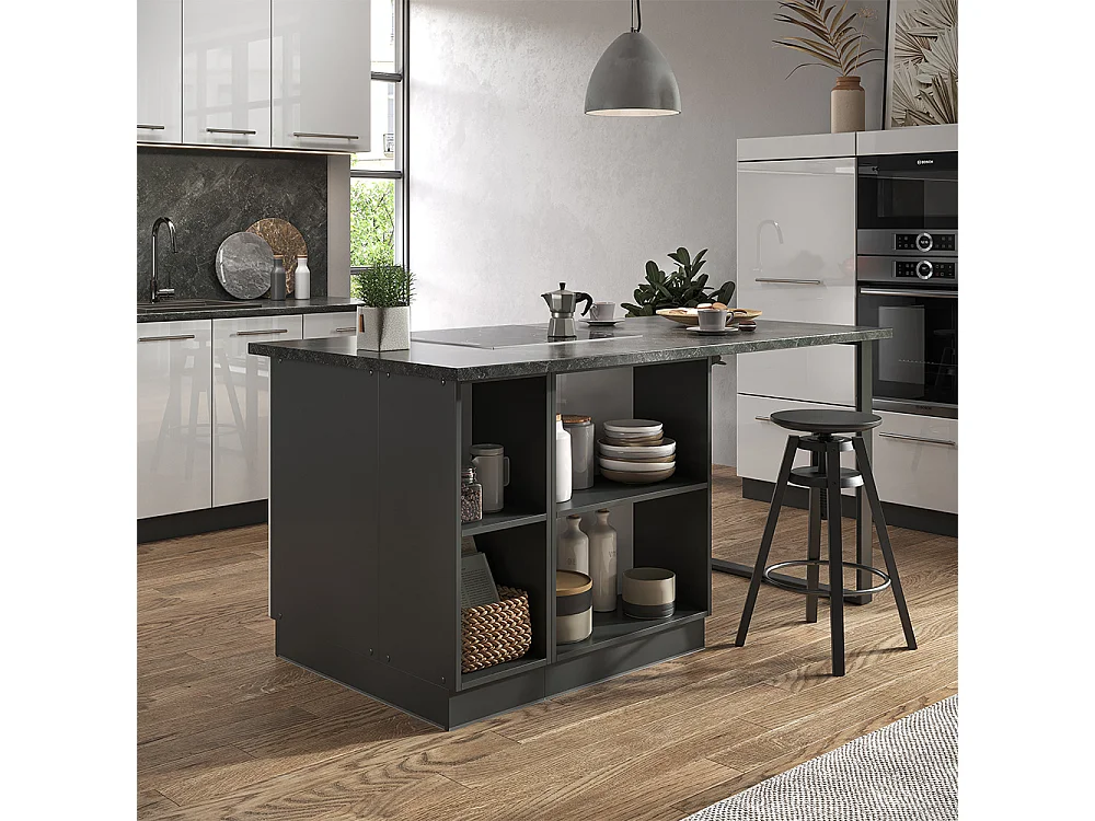 Îlot de cuisine blanc brillant/anthracite 90x60x82 fame-line