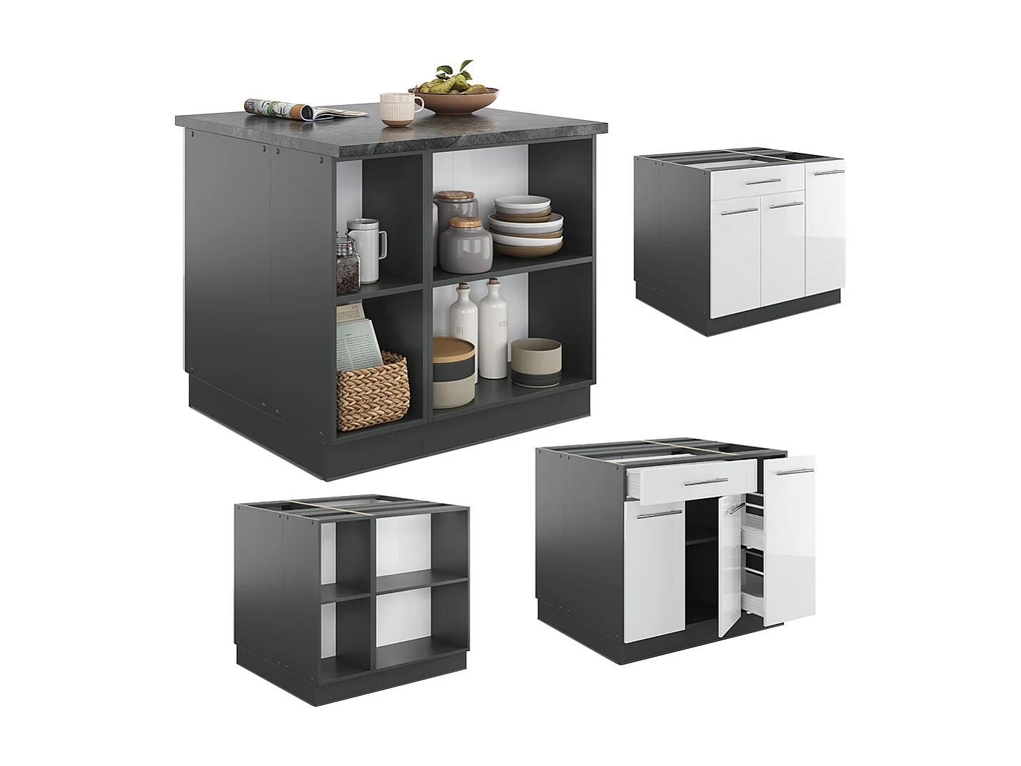 Îlot de cuisine blanc brillant/anthracite 90x60x82 fame-line