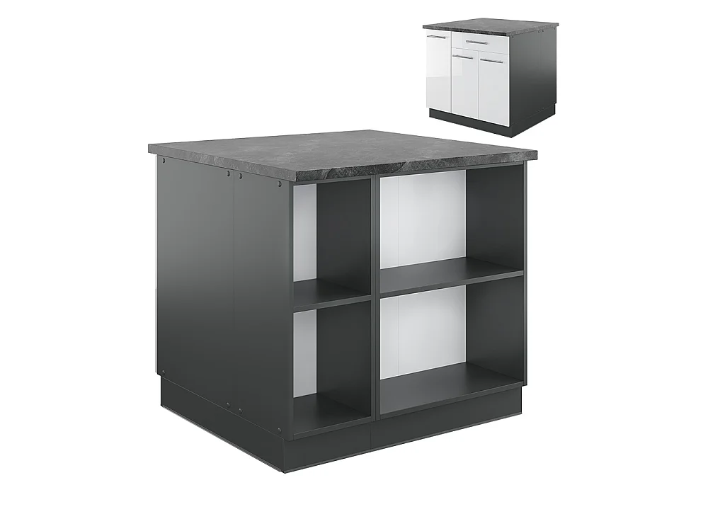 Îlot de cuisine blanc brillant/anthracite 90x60x82 fame-line