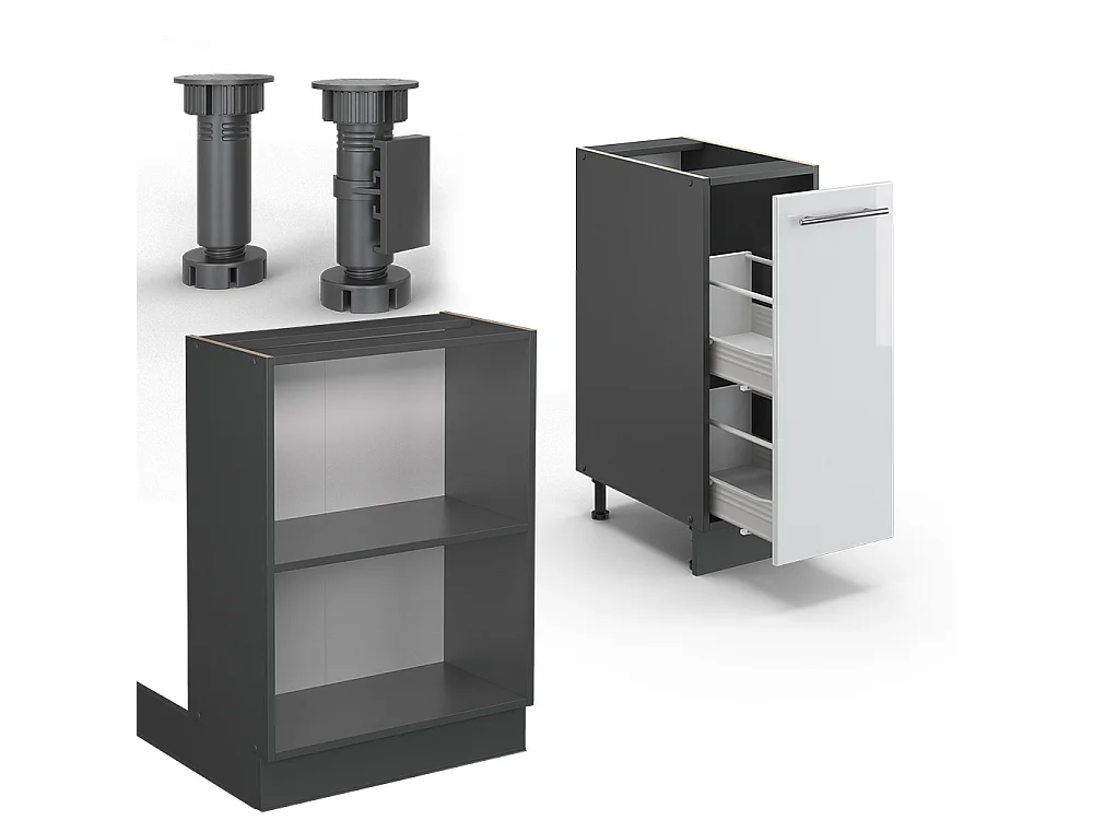 Îlot de cuisine blanc brillant/anthracite 90x60x82 fame-line