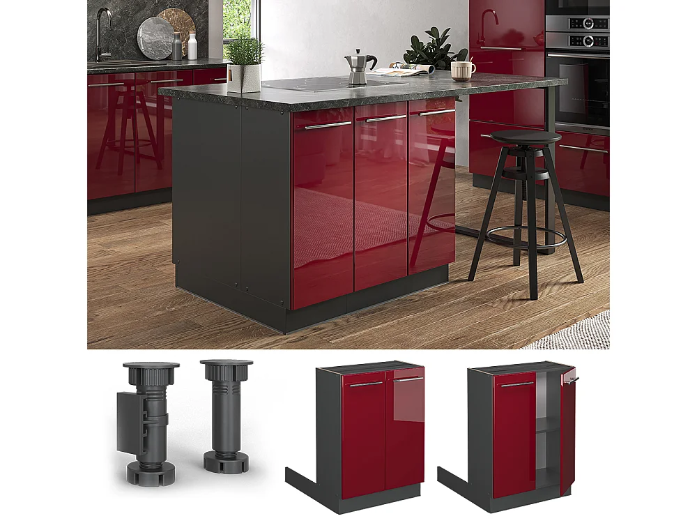 Isola cucina rosso bordeaux lucido 60x70x82 fame-line