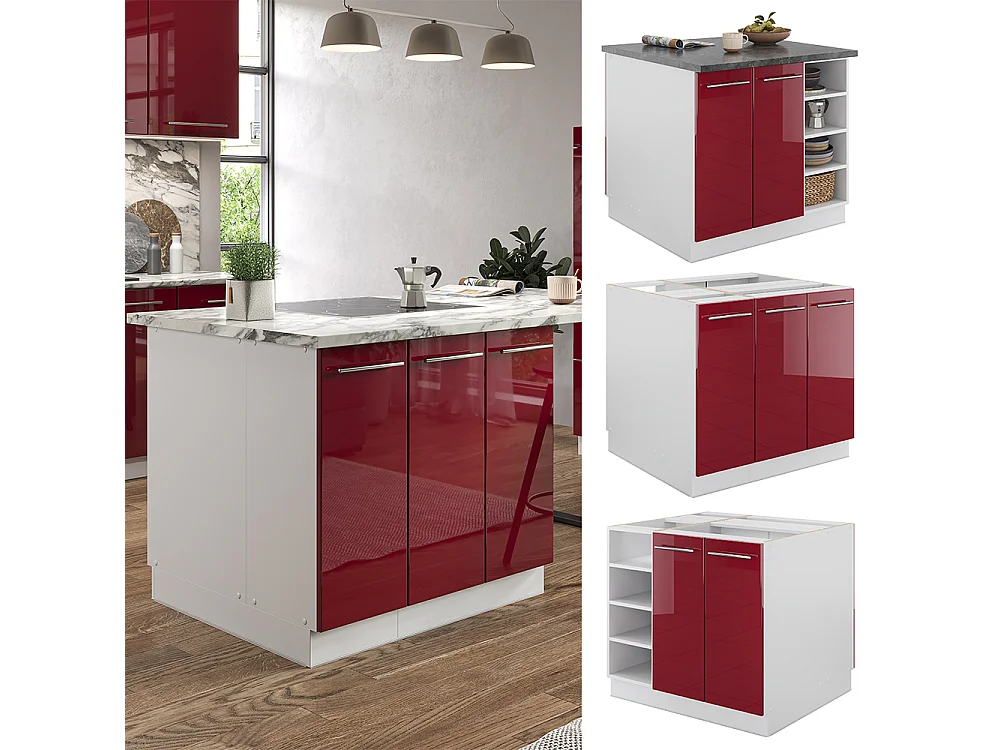 Îlot de cuisine bordeaux haute brillance/blanc 90x60x82 fame-line