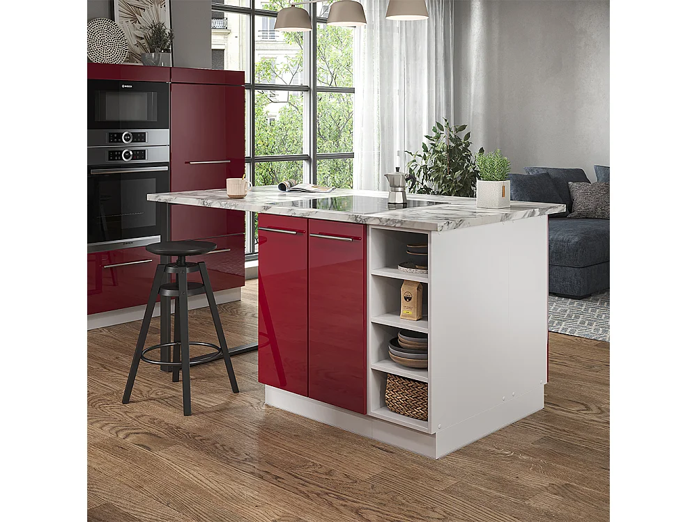 Îlot de cuisine bordeaux haute brillance/blanc 90x60x82 fame-line