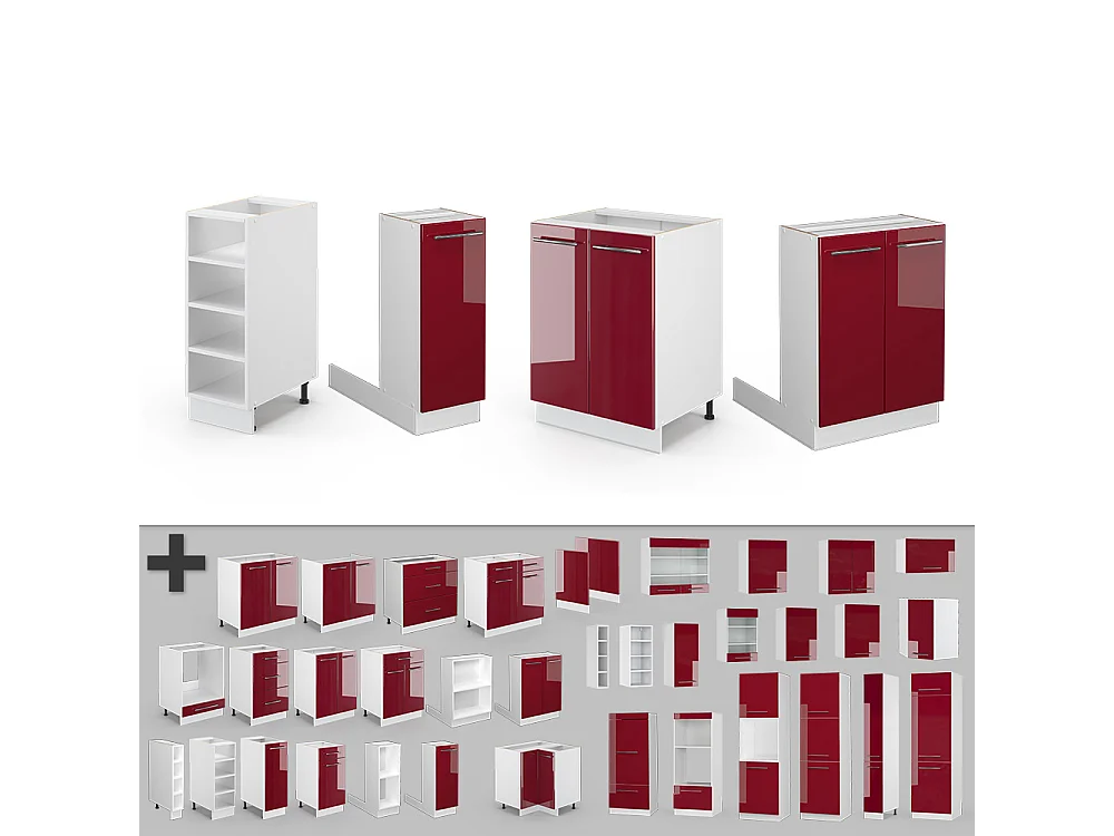 Îlot de cuisine bordeaux haute brillance/blanc 90x60x82 fame-line