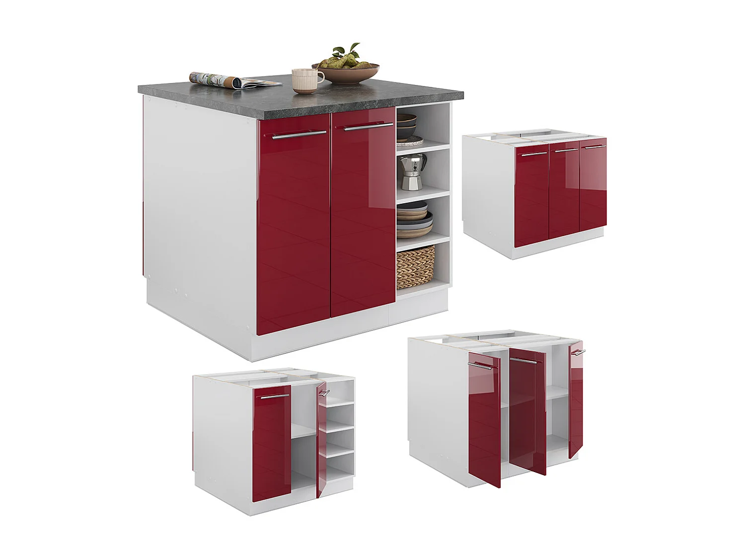 Îlot de cuisine bordeaux haute brillance/blanc 90x60x82 fame-line