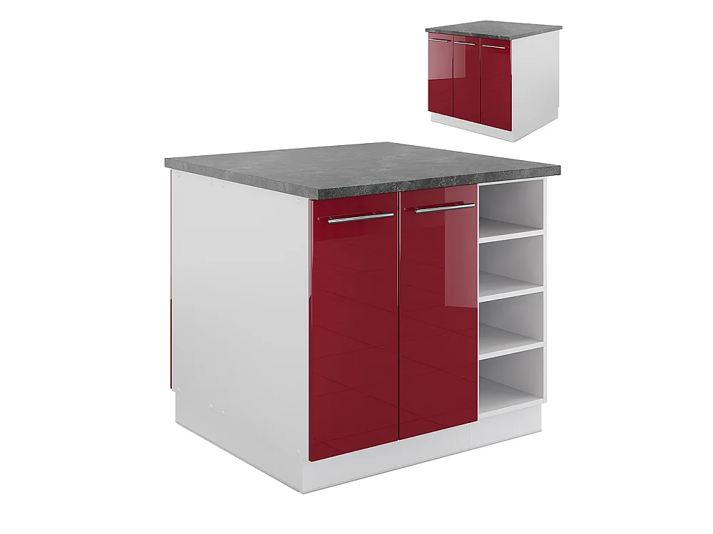 Îlot de cuisine bordeaux haute brillance/blanc 90x60x82 fame-line