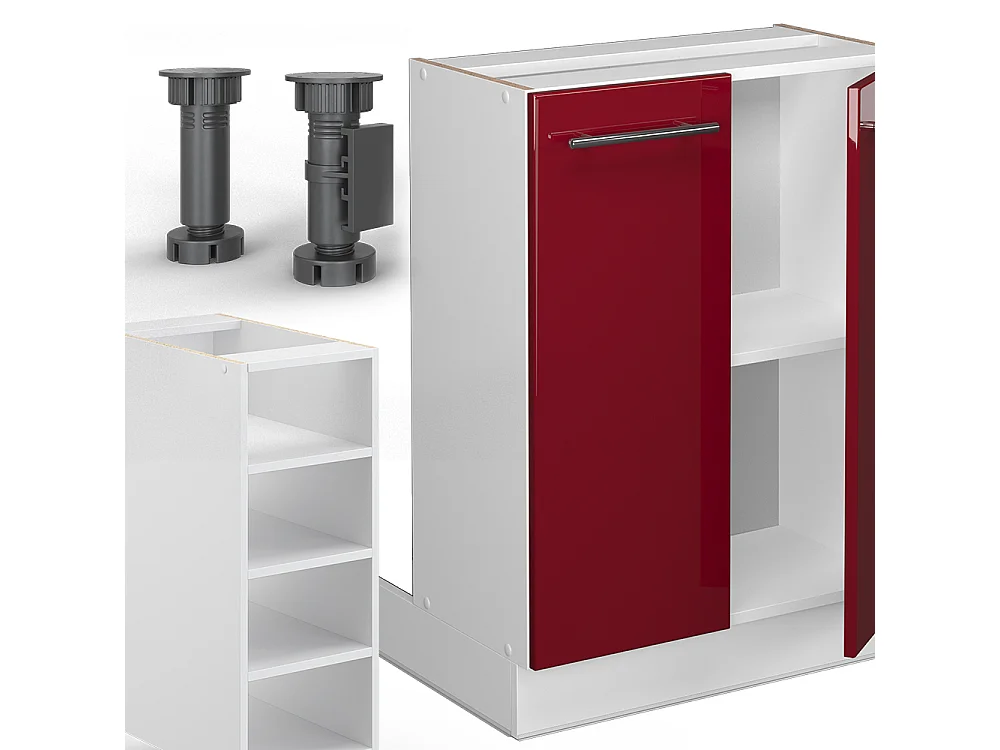 Îlot de cuisine bordeaux haute brillance/blanc 90x60x82 fame-line