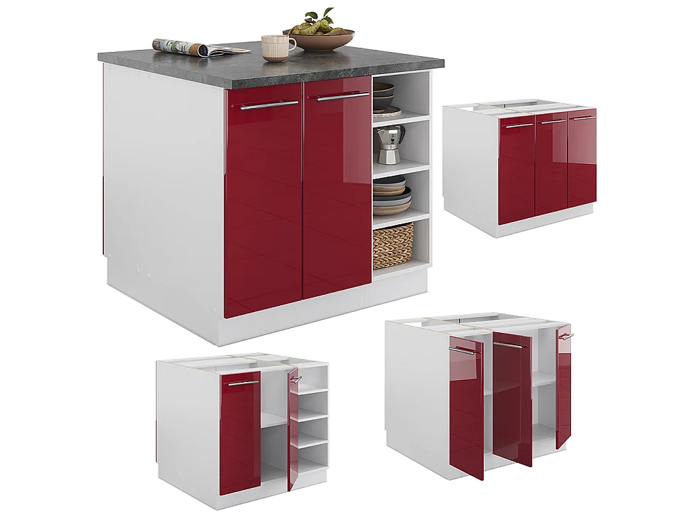 Îlot de cuisine bordeaux haute brillance/blanc 90x60x82 fame-line