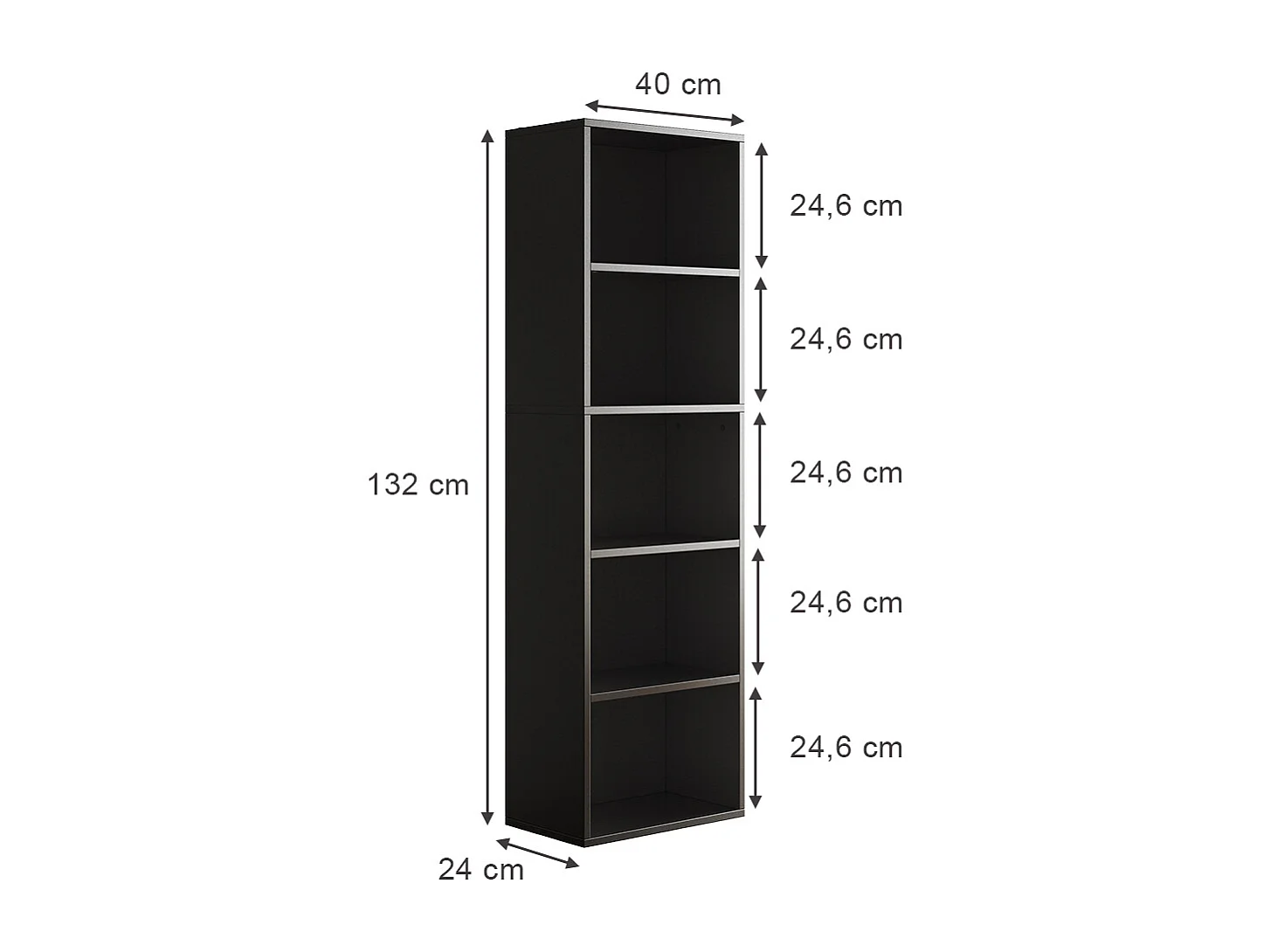 Bücherregal schwarz 40x24x132 bob
