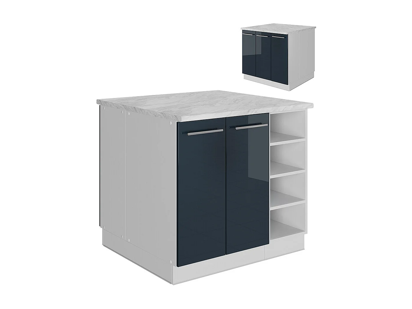 îlot de cuisine  bleu foncé brillant 90x60x82 fame-line