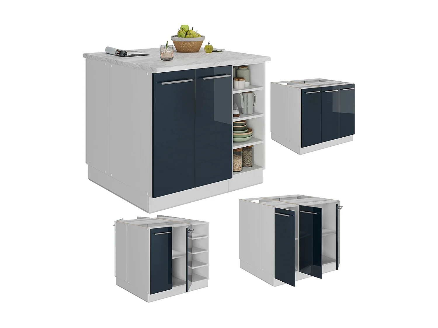 îlot de cuisine  bleu foncé brillant 90x60x82 fame-line