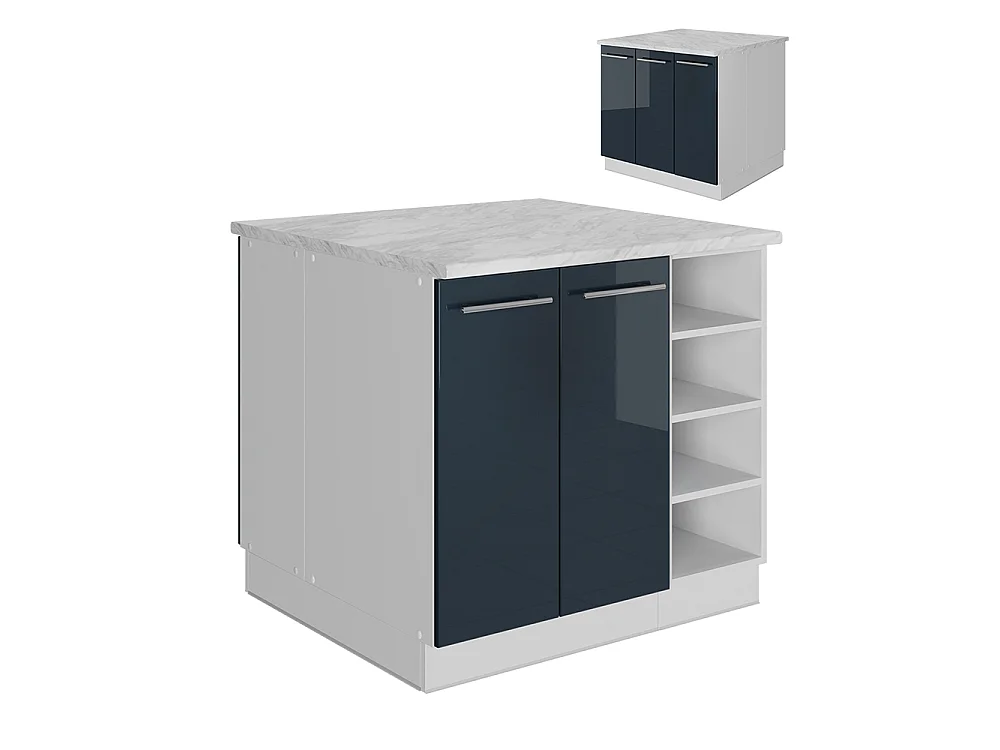 îlot de cuisine  bleu foncé brillant 90x60x82 fame-line