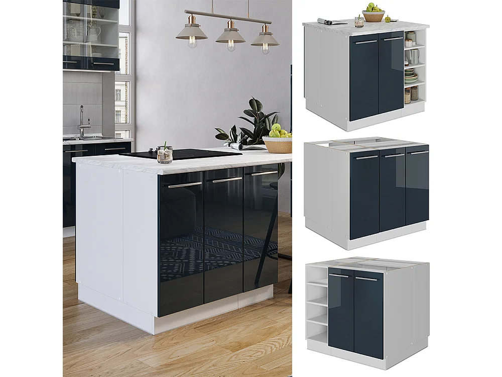 îlot de cuisine  bleu foncé brillant 90x60x82 fame-line