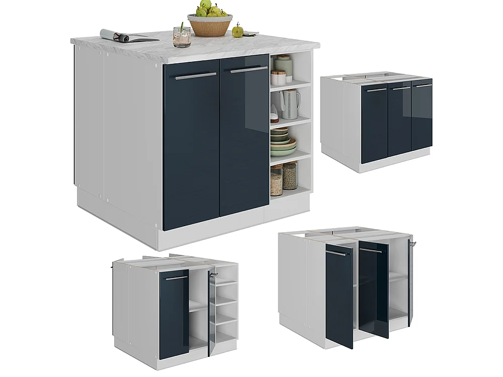 îlot de cuisine  bleu foncé brillant 90x60x82 fame-line