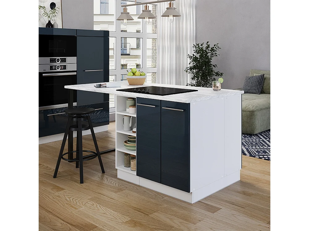 îlot de cuisine  bleu foncé brillant 90x60x82 fame-line