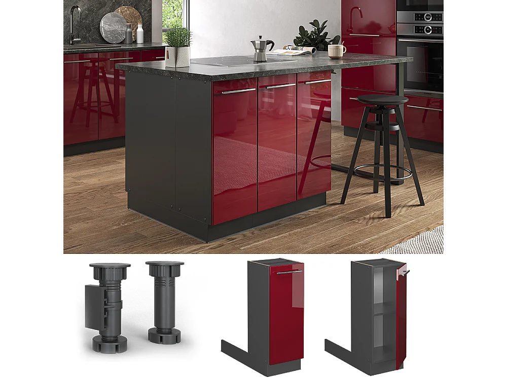 Kücheninsel bordeaux hochglanz 30x70x82 fame-line