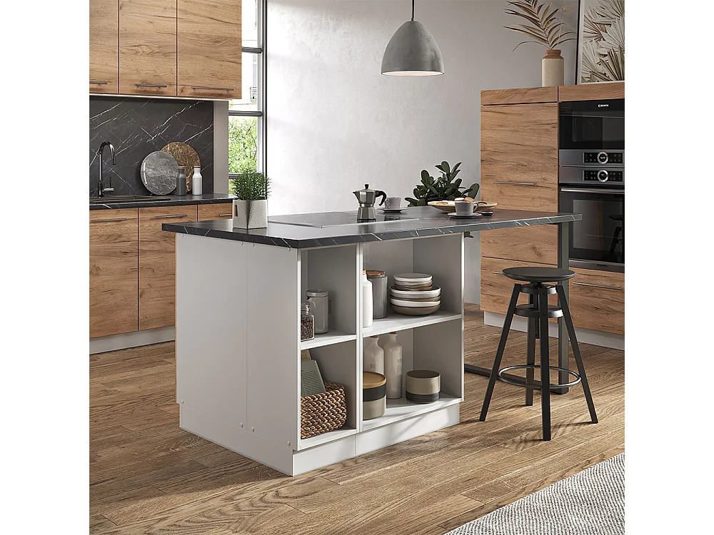 Îlot de cuisine chêne doré/blanc 90x60x82 fame-line